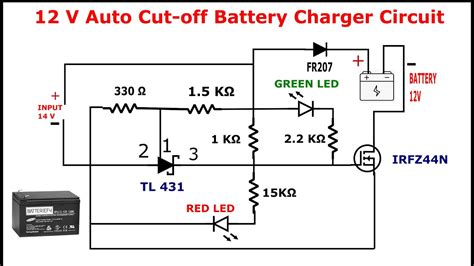 It turns ON the charger if the battery voltage is below the variable preset voltage (12 volt chosen here) and turns OFF the charger if the voltage reaches 13. . Auto cut off 12 volt battery charger circuit diagram